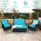 5-Piece Turquoise Rattan Patio Furniture Set with Loveseat, 2 Single Sofas & 2 Ottomans